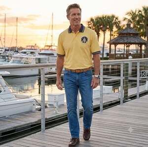 Outer Banks Men's Embroidered Space Shuttle, STS-121 Polo Shirt Size L Yellow